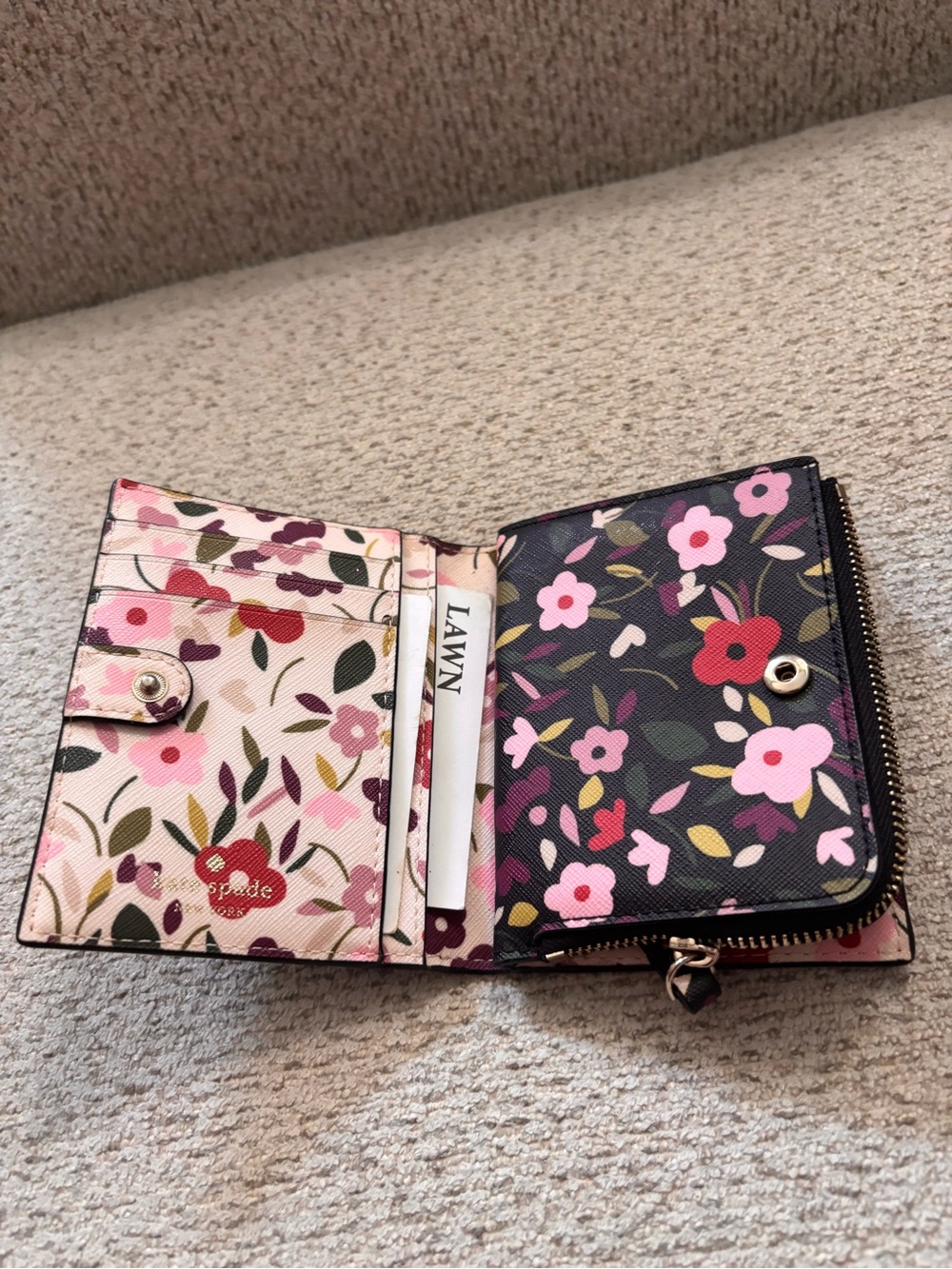 kate spade Black Floral Zip Around Wallet with Pink & Red Blooms - Picture 8 of 12